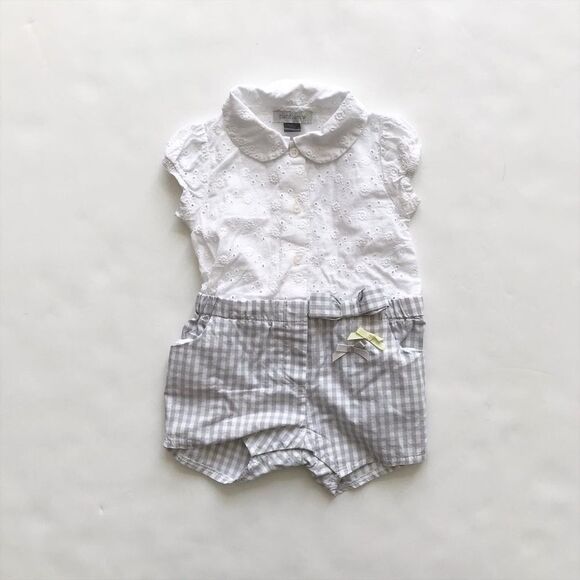 Petit Lem eyelet/gingham mix romper  EUC 9 months - Picture 1 of 4